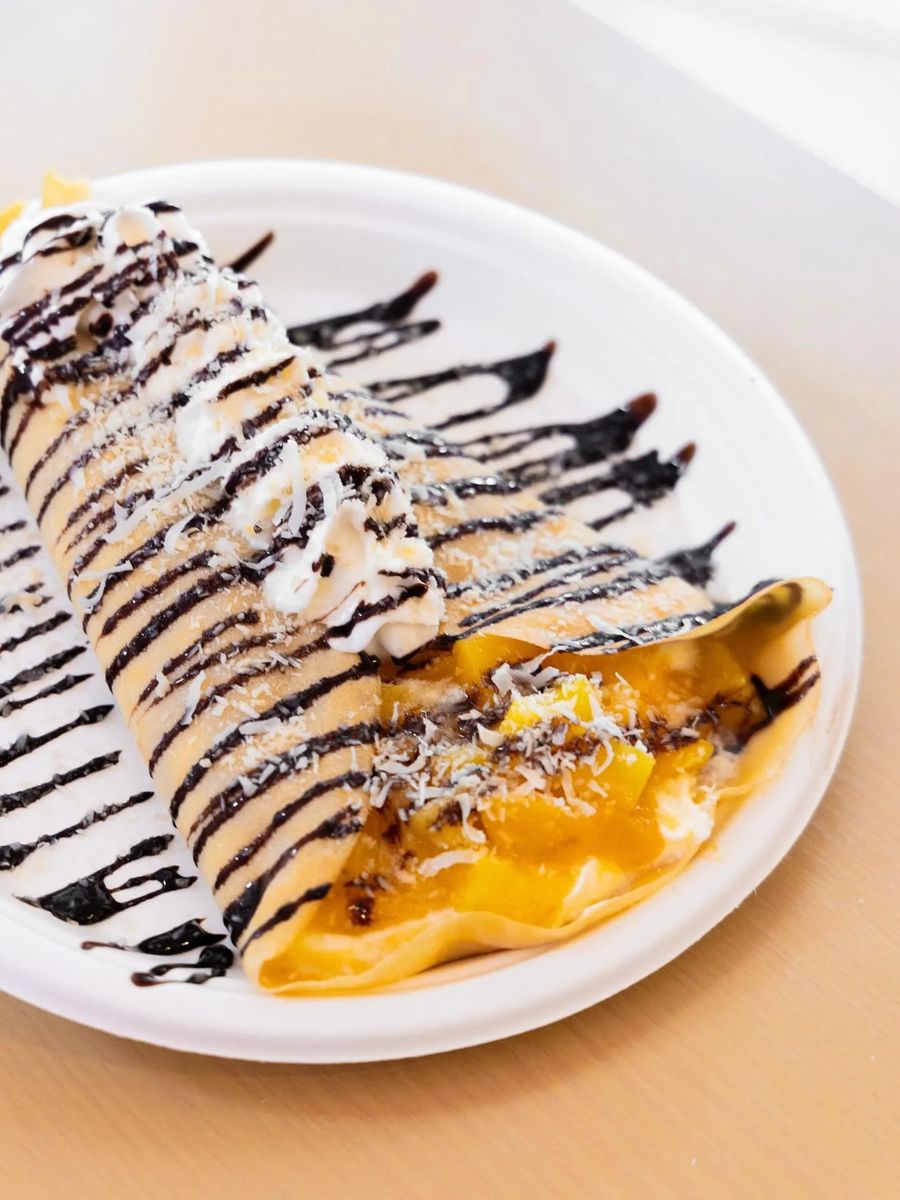 Mango chocolate drizzle crepe